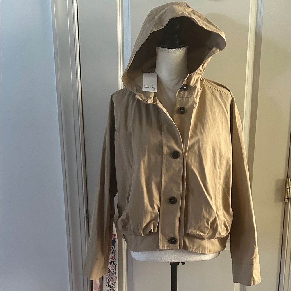 SADIE & SAGE Olson Buttoned Hooded Nylon Bomber Jacket Womens L NWT